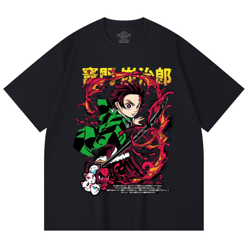 230 Gsm 100% Cotton Demon Slayer V19 Tanjiro Print Unisex Heavy Cotton T Shirt