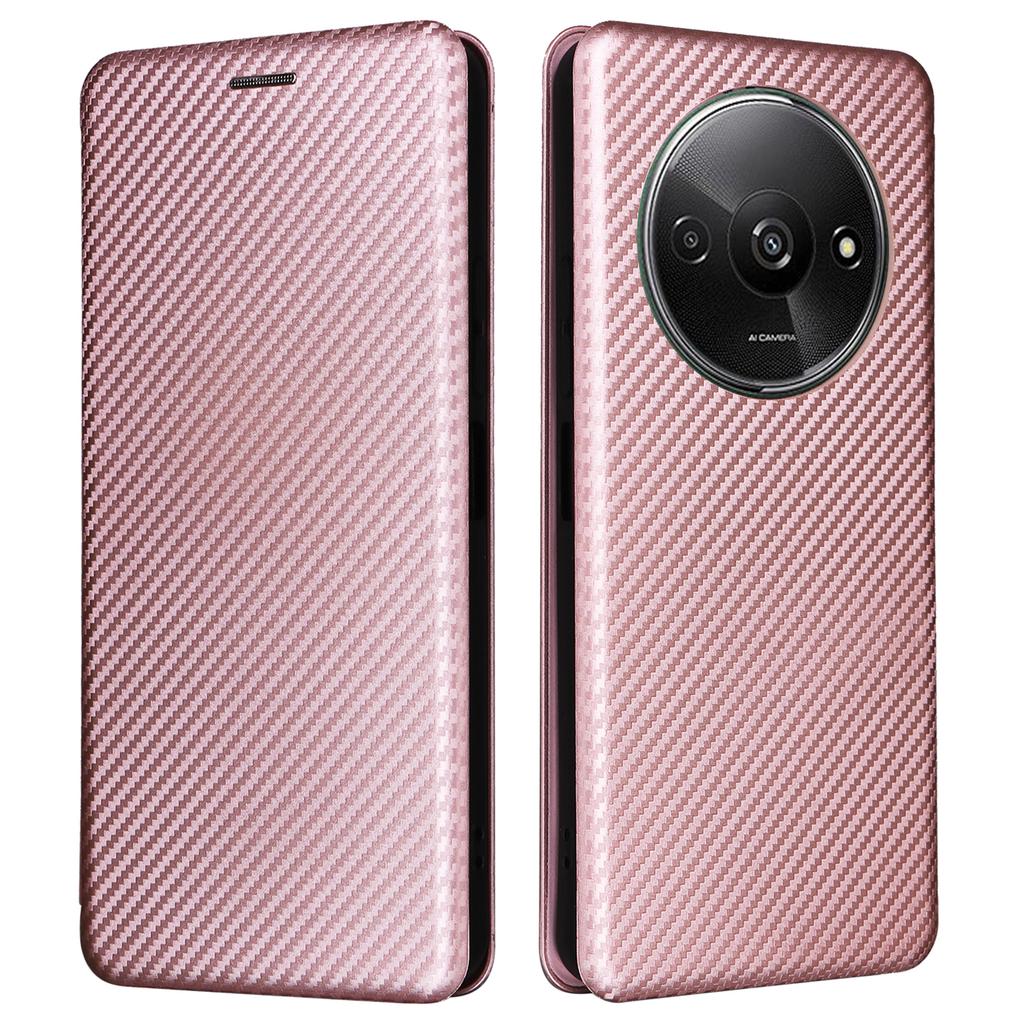 For Xiaomi Redmi A3/Poco C61 4G Protective Case Leather Carbon Fiber Texture Magnetic Phone Cover