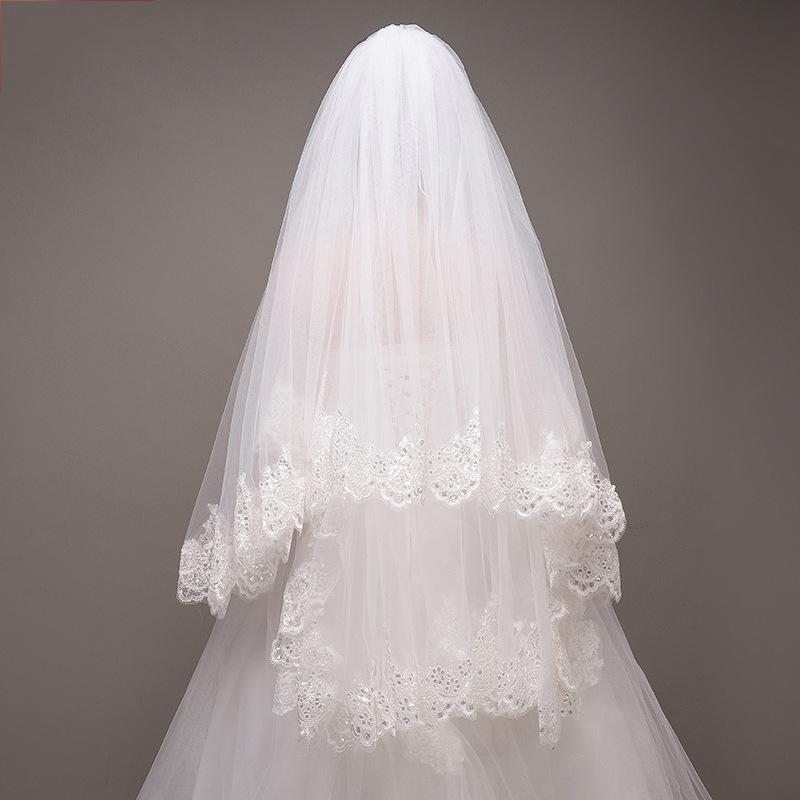Wedding Veil, Double Layered, with Hair Comb, Exquisite Sequined Lace Lace Veil, Bridal Photo Styling Veil In the Studio