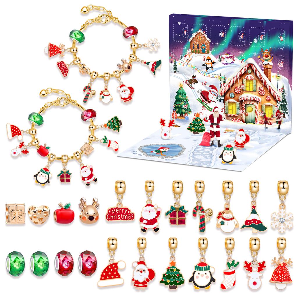 Christmas Bracelet DIY Crystal Beaded Alloy Jewelry Santa Blind Box Children's Holiday Gift