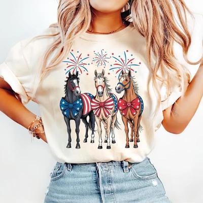 Horses 4th July Western Independence Day American Natural T Shirt