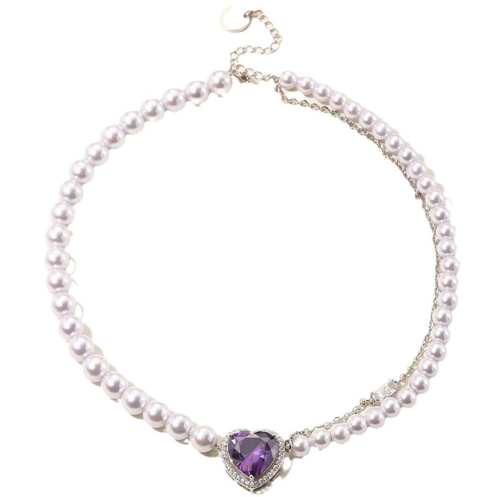 High-End Light Purple Zircon Heart Pendant Necklace