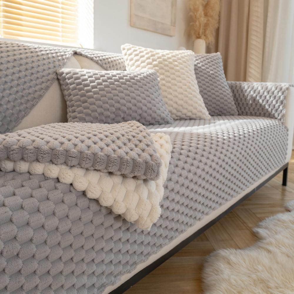 Winter Fluffy Solid Color Non Slip Sofa Cushion Universal Seat Pad 2022 New Cover for Leather Sofa
