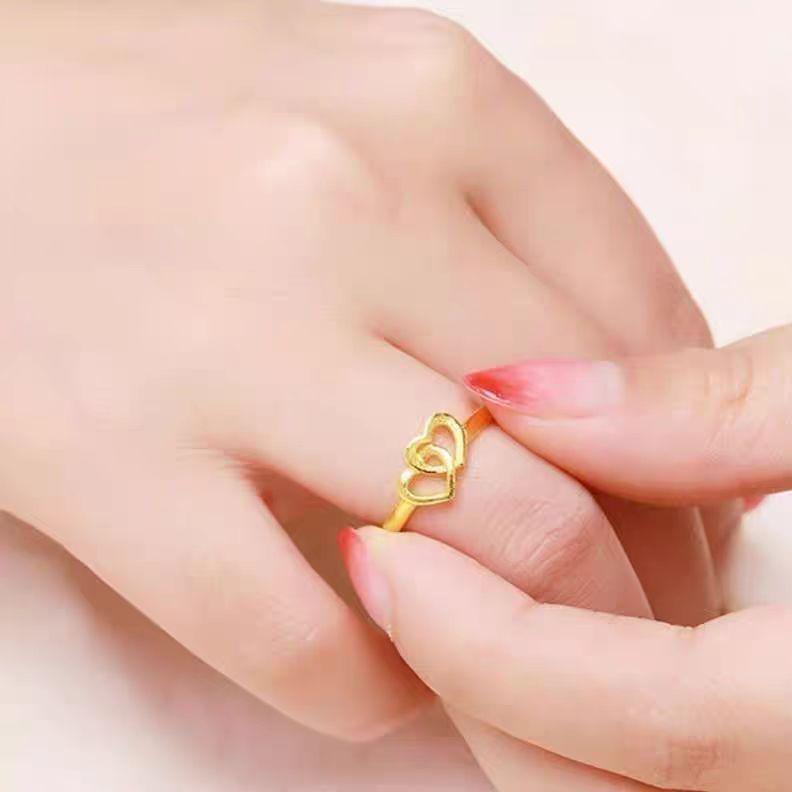 Trendy Double Heart Adjustable Anti-Sand Gold Ring for Women