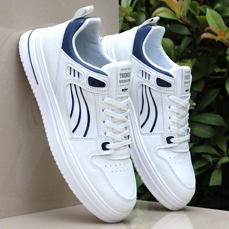 Leather Soft-soled Student Shoes Spring Men's Breathable and Deodorant White Casual Board Shoes Soft-soled Wear-resistant Sports Shoes
