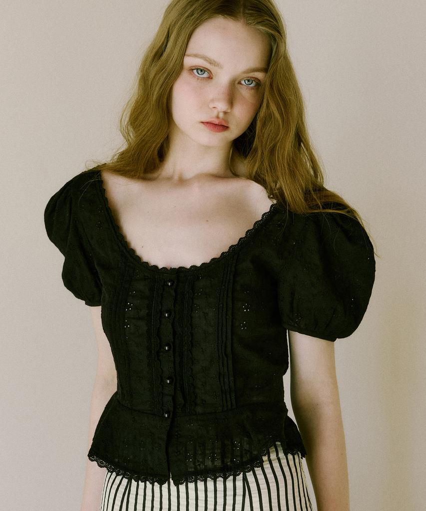 GREENBUTTER Punching Clear Ball Blouse (Black)