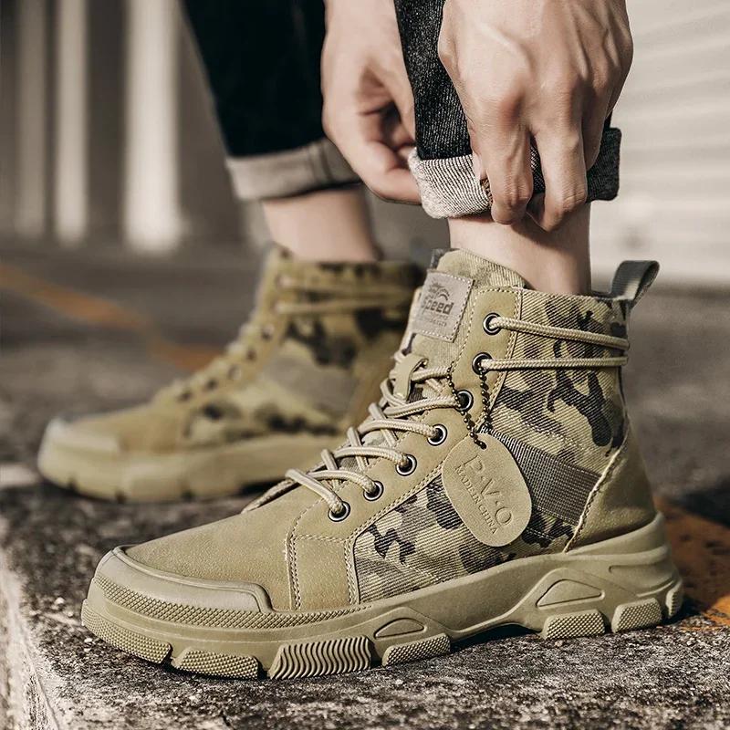 Military Boots for Men Autumn High Top Camouflage Desert Casual Flats Mens Boot Breathable Non Slip Work Shoes