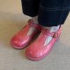Cowhide Version~ Retro Pink Small Leather Shoes with Round Head Polishing Mary Jane Single Shoes Women's Thick Heel T-buckle Strap