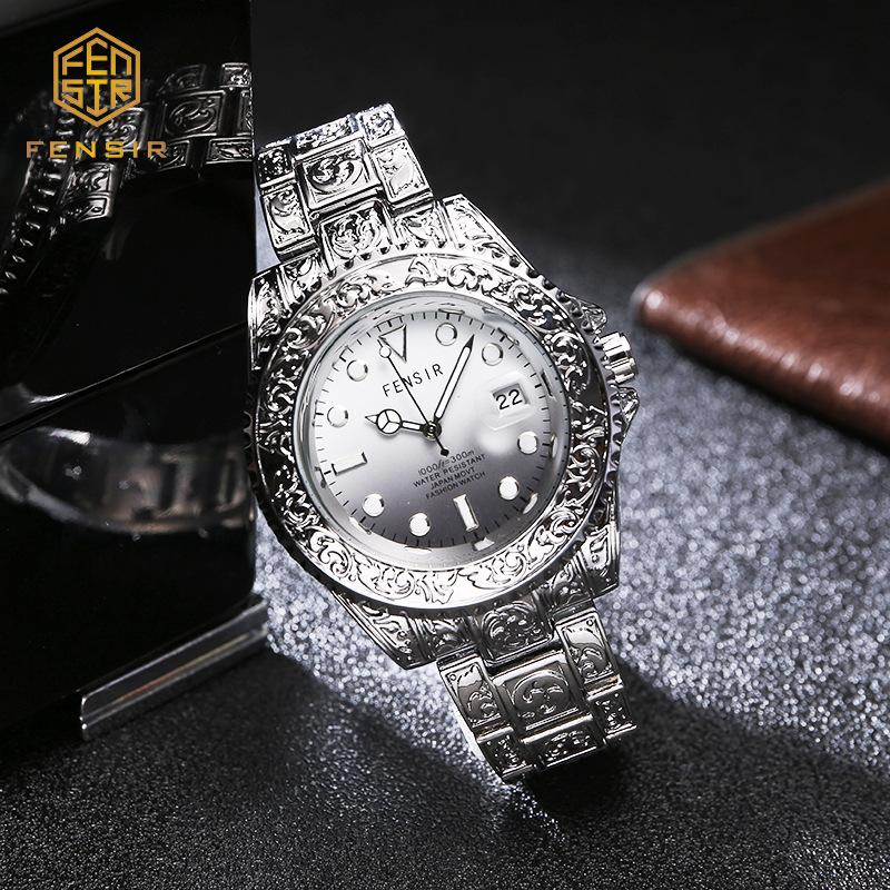 Casual and Fashionable Men Watch Retro Carved Business Quartz Watches Light Luxury Clocks Gifts Watches for Man