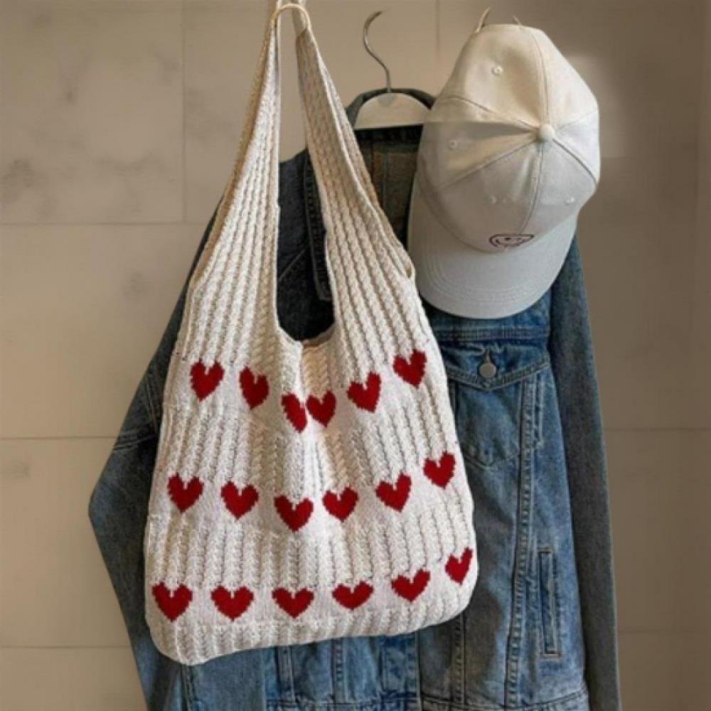 New Arrivals Open Run Women U2019s Heart Pattern Knit Shoulder Bag