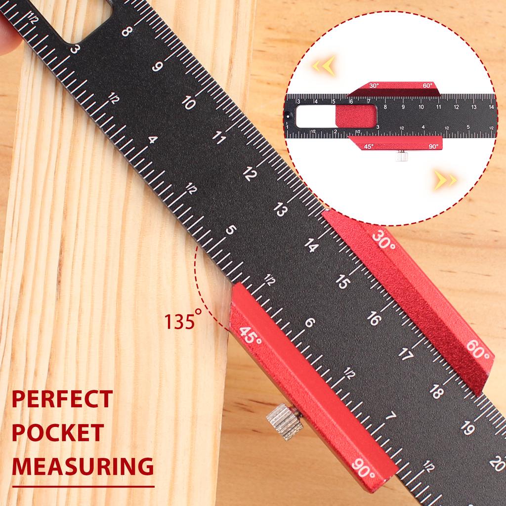 3Pcs Woodworking Ruler, Precision Pocket Rulers, Adjustable Scribing Ruler Metric/Inch Metal Slide Stop Marking Square Ruler