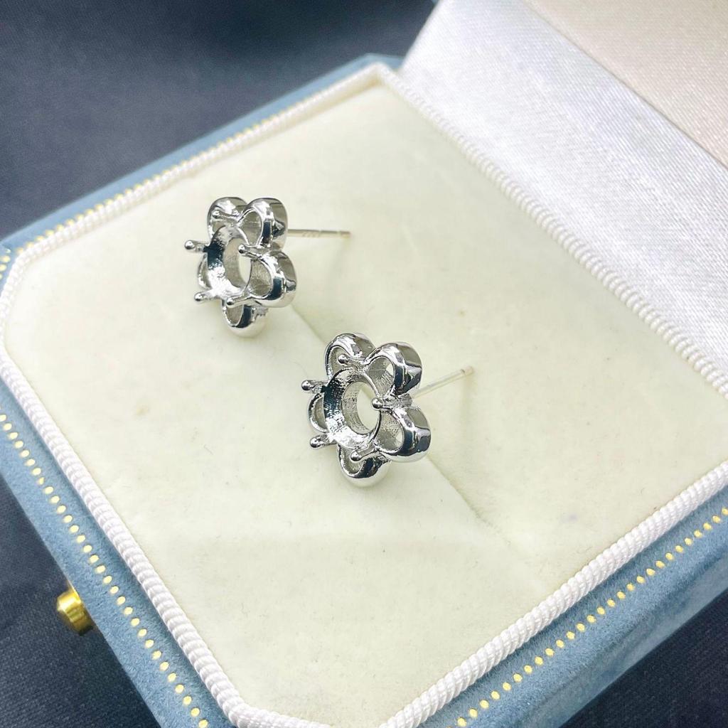 6.2mm Round CZ Flower Stud Earrings DIY Setting, S925 Sterling Silver Mount