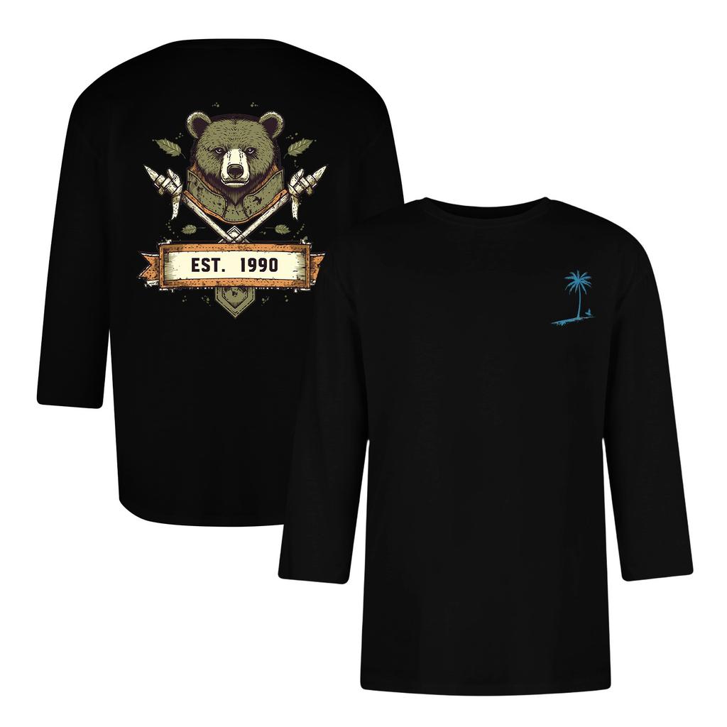 Men's Casual and Fashionable Printed Collar Three-quarter Sleeve Top T-shirt