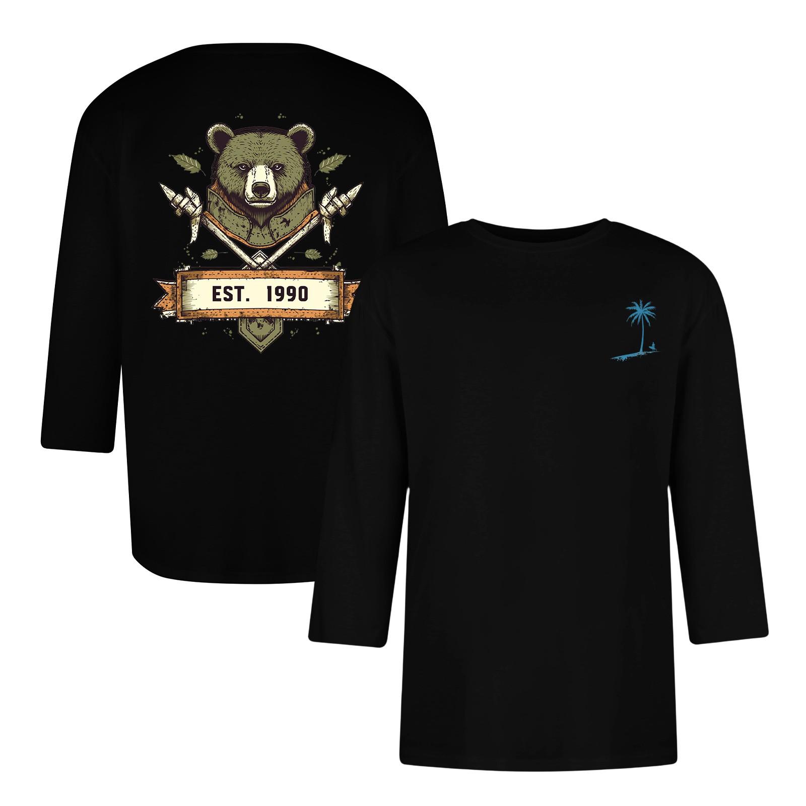 

Мужская повседневная и модная футболка с принтованным воротником и рукавами три четверти XXXL чёрный