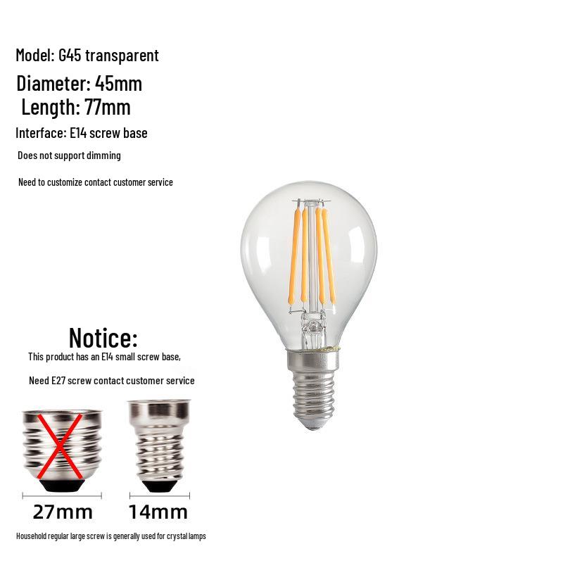 E14 LED Edison Candle Bulb, Warm Light, Flame Tip, C35 Crystal Imitation Tungsten Filament, Retro Super Bright.