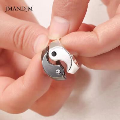 Conjunto de combinação empilhada casal anel de dedo indicador novo padrão de fofoca tai chi yin e yang anel de tai chi abertura ajustável