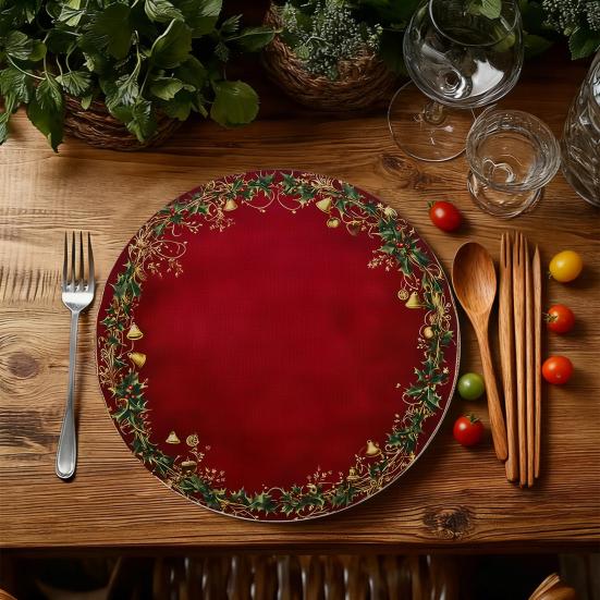 Tapis décoratif d'isolation thermique Rond Set de table de Noël, 14 pouces Motif festif Antidérapant Protecteur de table, Protecteur de table pour maison de vacances Endroit pour