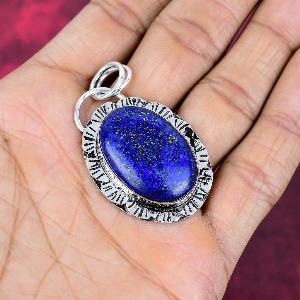 Lapis Lazuli Hänge Handgjorda Ädelstenssmycken, 925 Massivt Sterlingsilver Hänge, Smyckeshänge med Unik Design