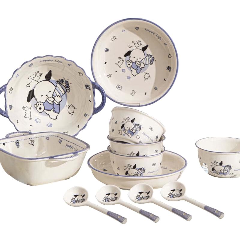 

Набор мультяшной керамической посуды Paqu Dog подглазурной росписи 4 Person, 12-Piece Set