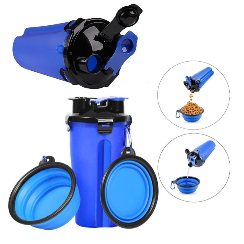 2 In 1 Pet Water Bottle with Food Container Portable Leak Proof Dog Water Bottle Collapse Bowls Outdoor Water Bowls for Pet Cat