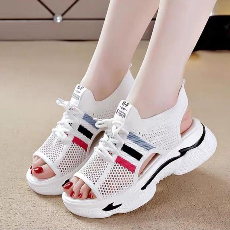 Dámské ležérní sportovní sandály, pletené, s tlustým dnem, protiskluzové, lehké, prodyšné, sportovní, lehké a pohodlné