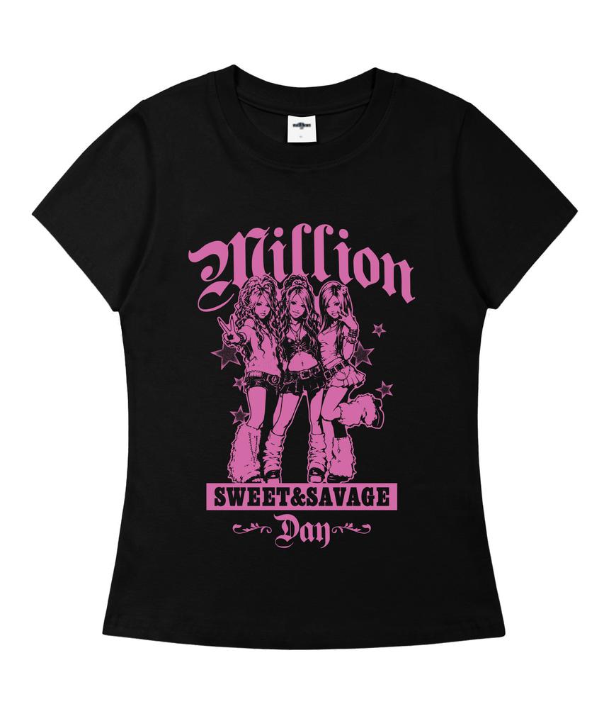 MILLION DAY Gyaru Girls Slim Fit Short Sleeve T-Shirt