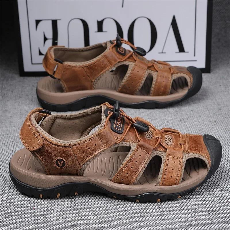 Hot Sale Summer Men's Sandals Outdoor Non-slip Men's Beach Sandals Handmade Genuine Leather Men's Shoes Fashion Men Sneakers