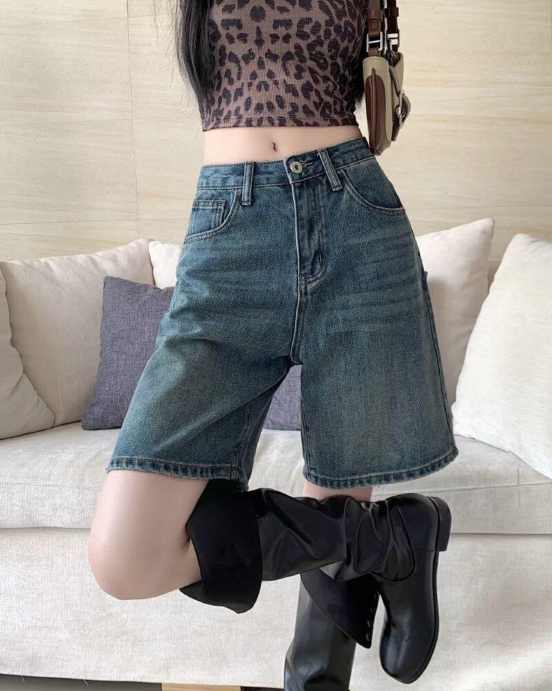 Trendy High-Waisted Women's Denim Shorts: Comfortable, Slimming, Retro-Inspired, Loose-Fit, Five-Point Petite Design for Summer