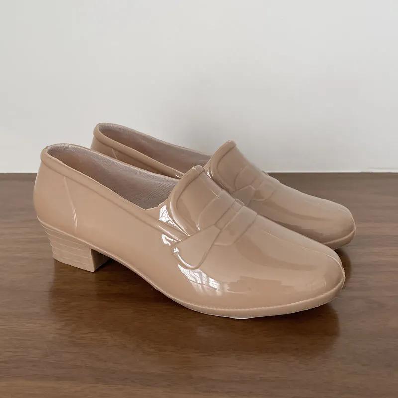 

WTEMPO Нескользящие повседневные водонепроницаемые туфли для дождя на среднем толстом каблуке, женские, весна-лето, большие размеры, однотонные рабочие туфли 40 хаки