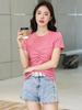 2026 Spring/Summer Butterfly Bead Slim-fit T-shirt: New Arrival, Fashionable Solid Color, Short Sleeve, Korean Style Top.
