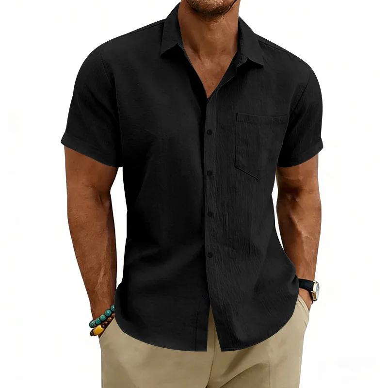 Men's Summer Beach Linen Shirt Breathable Lapel Casual Button Down Short Sleeve Tops White Black Daily Vacation Shirts For Men