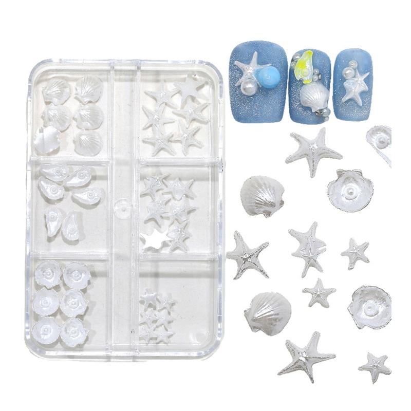 

White Pearlized Starfish Seashells Nail Art Decorations Nail Charm With Shimmering Resin Design For DIY Manicures 1