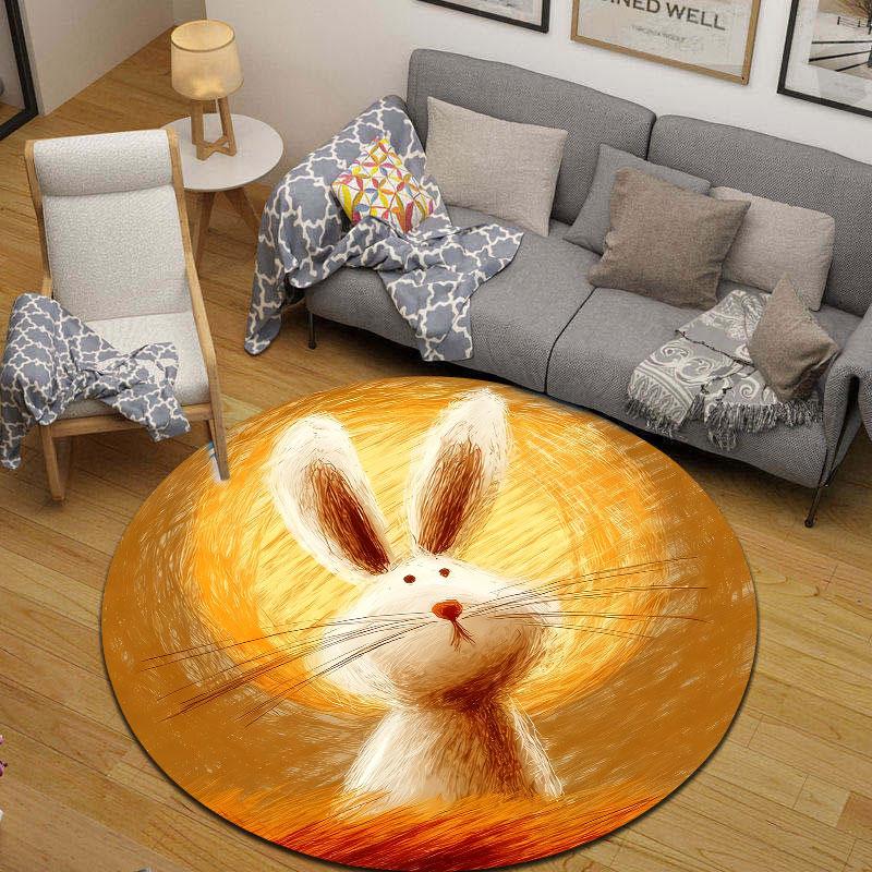 Contemporary Round Christmas Multicolor Rug Mat, Non-Slip Floor Mat for Office