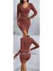 2026 European & American Slim-Fit Ribbed V-Neck Long-Sleeved Hip-Hugging Dress for Spring & Autumn