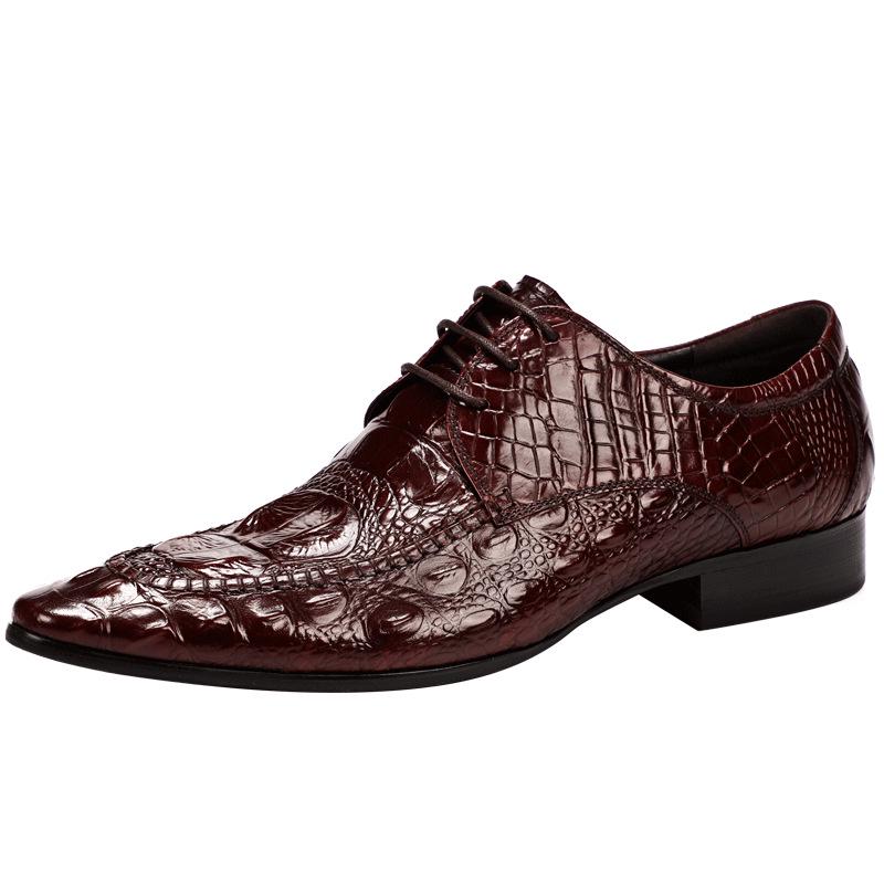 Fashion Men's Business Dress Shoes Genuine Leather Crocodile Pattern Pointed Shoes Male British Casual Leather Shoe Large Size 37-46