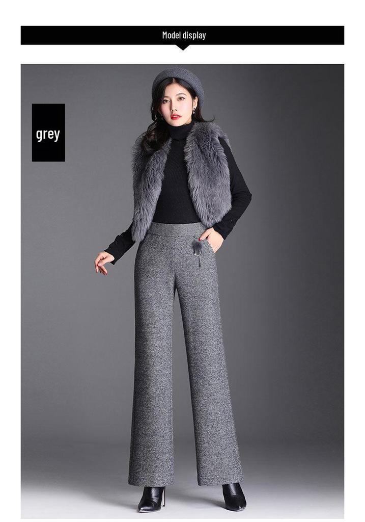 Women's Slimming High-Waisted Woolen Flare Pants, Autumn/Winter 2026 Collection - Stylish, Straight-Leg Design