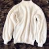 2026 Korean Lantern Sleeve Faux Mink Velvet Loose Knit Pullover Sweater for Women