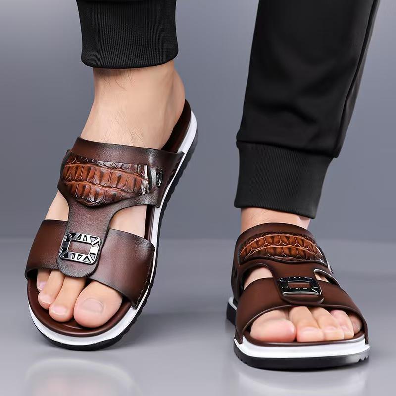 TUINANLE Unisex Casual Leather Slippers Mens Outdoor Open Toe Sandals Lightweight Comfortable Daily Walking Leisure Shoes