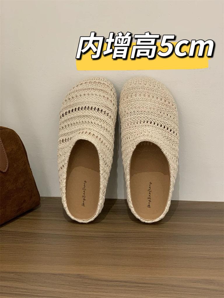 French niche hand-woven hollow breathable bag head half slippers women's summer wear Roman style thick-soled Boken shoes