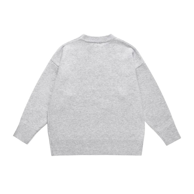 Unisex Oversized Crewneck Knit Sweater With Jacquard Letter Soft Fleece Casual Streetwear Fall