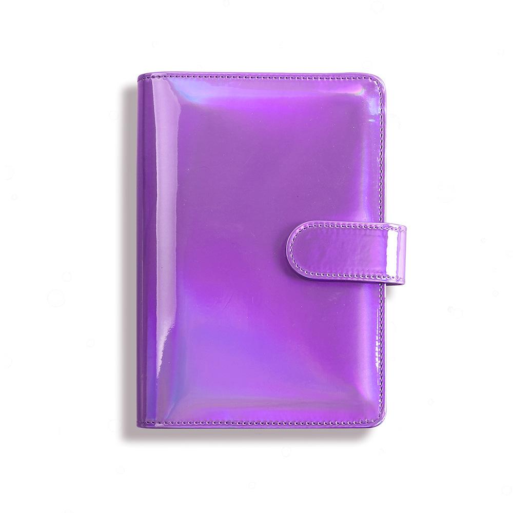 Macaron Color A5/A6 Leather Hardcover Notebook 6 Ring Binder with Laser Shining Loose-leaf Binding School Gift (Purple,A6)