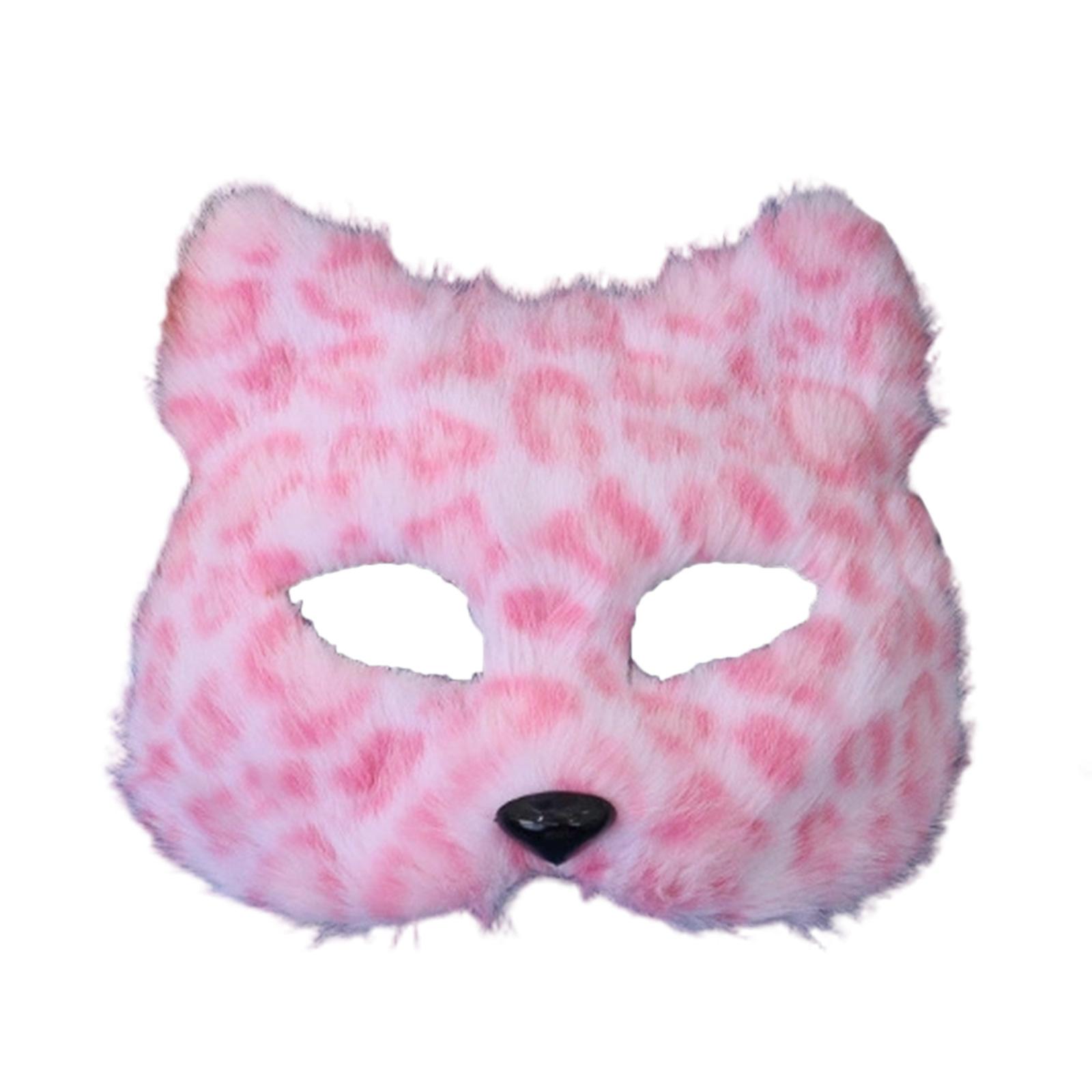Animal Foxes Wolf Mask Plush Cats Half Face Mask Eyemask Foxes Cats Wolf Cosplay Costume for Halloween Masquerades розовый