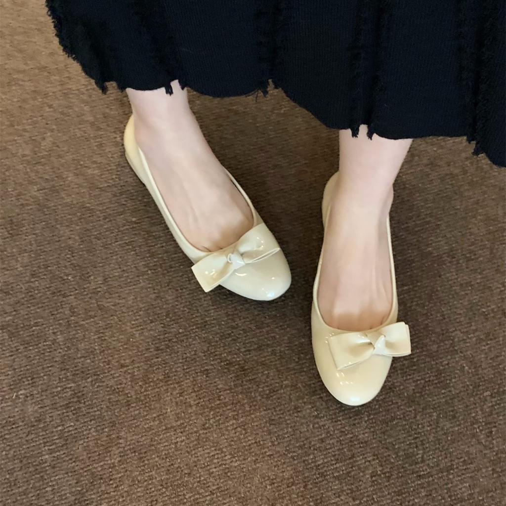 French medium and high heel pink suede single shoes women's shoes 2025 new spring and autumn bow with skirt evening shoes