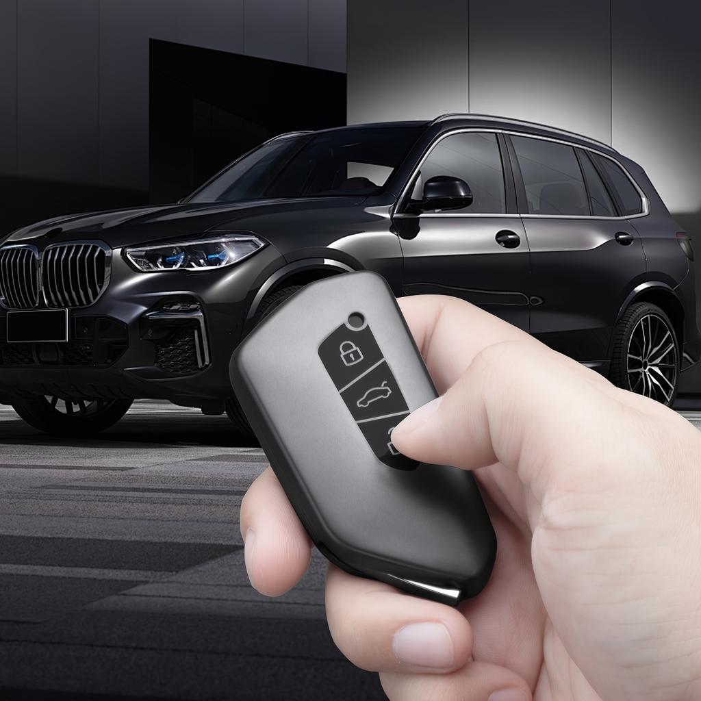 Car Key Case Cover For - Vw Atlas Cross Sport 5 Buttons Car Smart Key Fob Ring Chain Cover Case Accessories