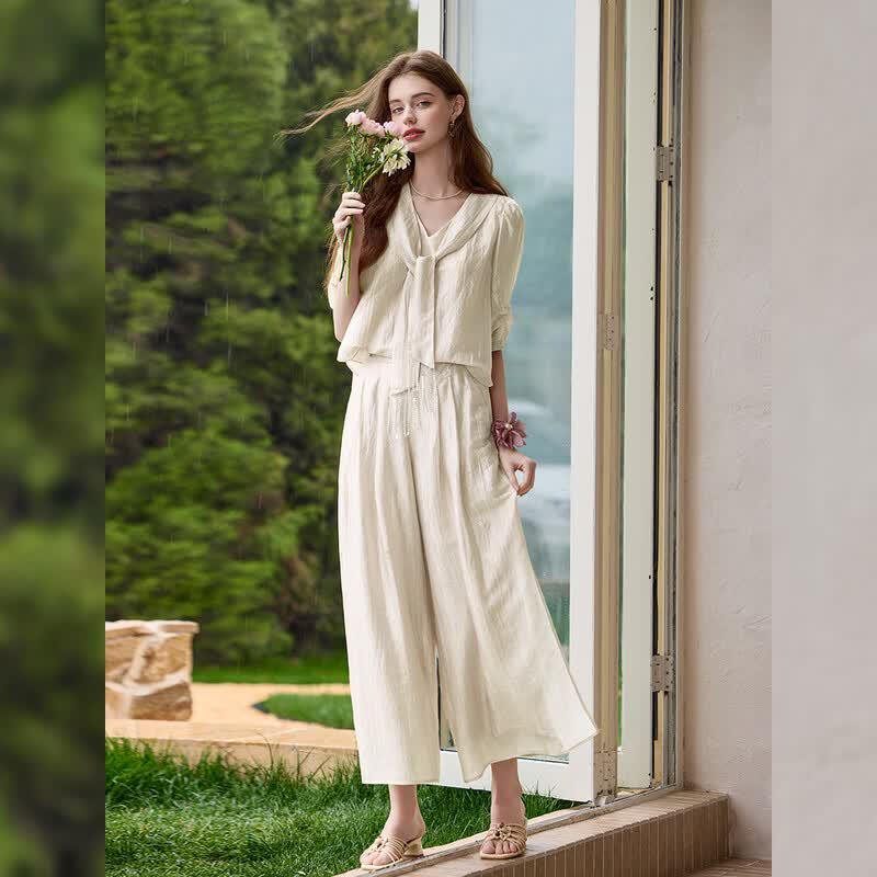 Women's French Style Lightweight Two-Piece Pants Set