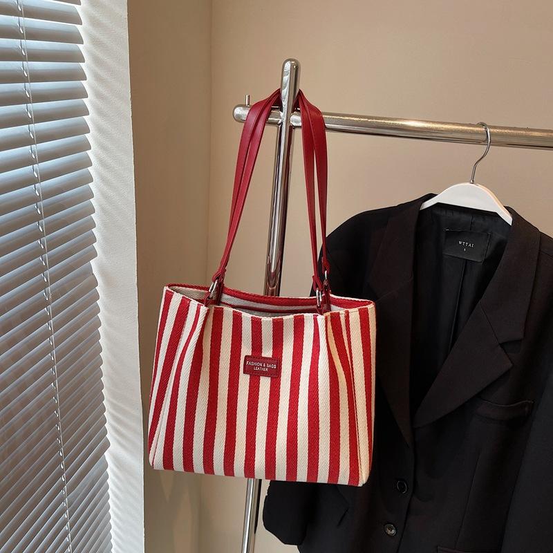 Summer Tote Bags for Woman 2025 Stripe Designer Shoulder Shopper Storage Bag Women Casual Canvas Handbag
