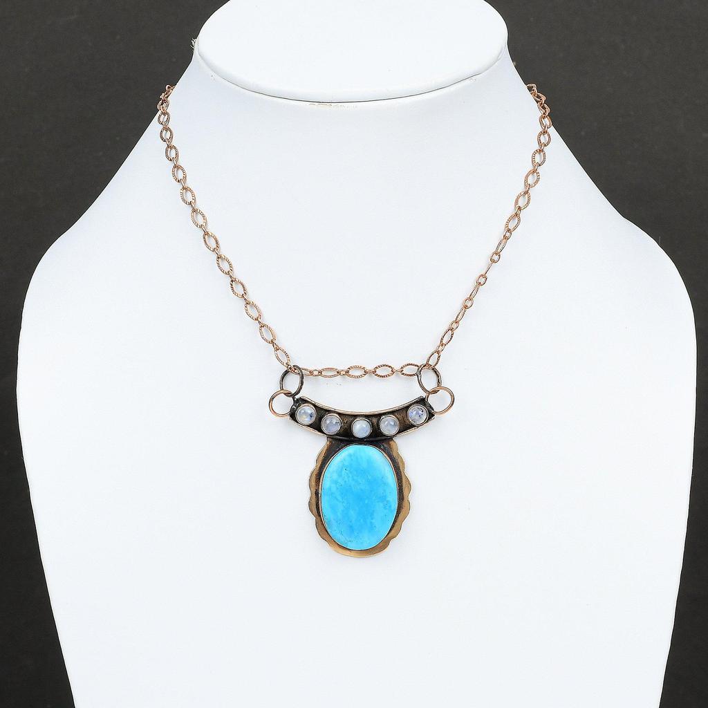 Arizona Turquoise Pendant Copper Jewelry Rainbow Moonstone Pendant Handmade Pendant Beautiful Copper Pendant Gemstone Pendants Gift For Him
