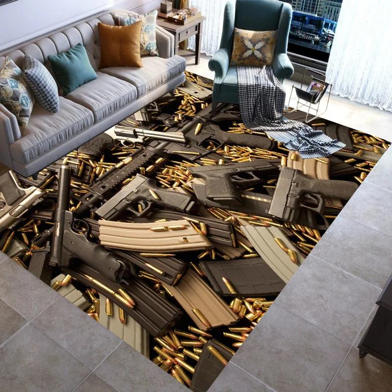 Retro Guns Pistol Ammunition Bullet Cartridge AK M4 Rug Carpet for Living Room Bedroom Decor Non-slip for Sofa Doormat Mat