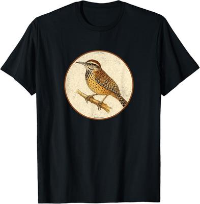 Colorful Retro Cactus Wren Bird Design T-Shirt