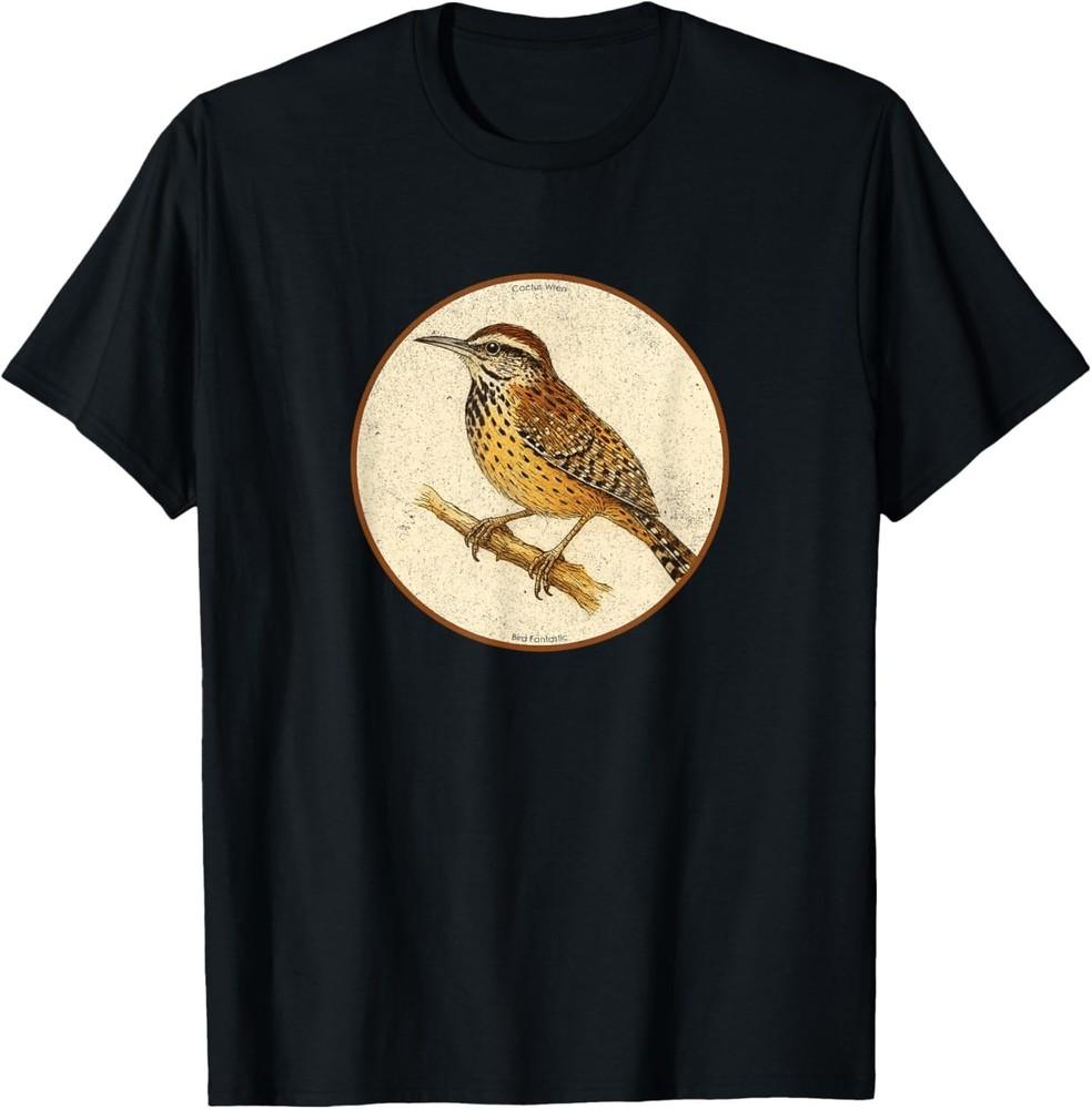 

Colorful Retro Cactus Wren Bird Design T-Shirt 3XL